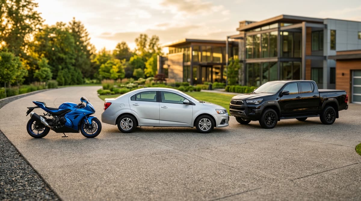 Carro, moto e caminhonete protegidos com seguro